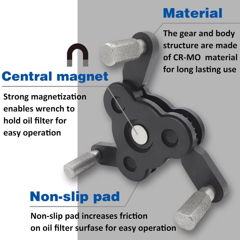 CHILI TOOLS Universal Adjustable No-Slip Magnetic Oil Filter Wrench with 3/8" Square Drive | Range From 2-1/4 to 4 inch Oil Filters Removal Tool | For Motorcycles, Cars & Trucks | Made in Taiwan - Image 3